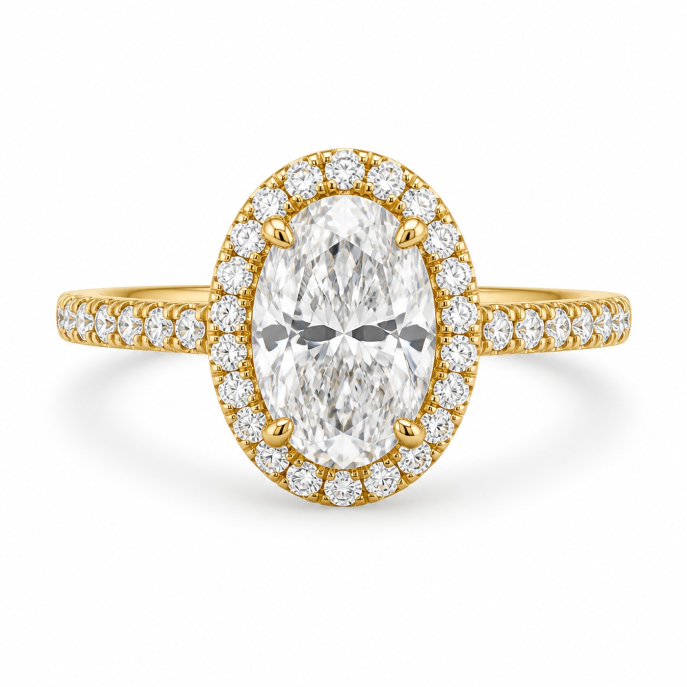 Помолвочное кольцо Oval Halo в жёлтом золоте 18K